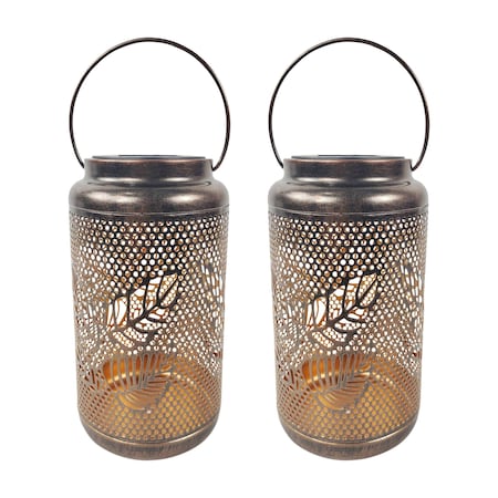 Snow Joe Bliss Outdoors Set of 2 Solar LED Lanterns w Berry Leaf Design  Hand Painted Finish BSL-312-BZ